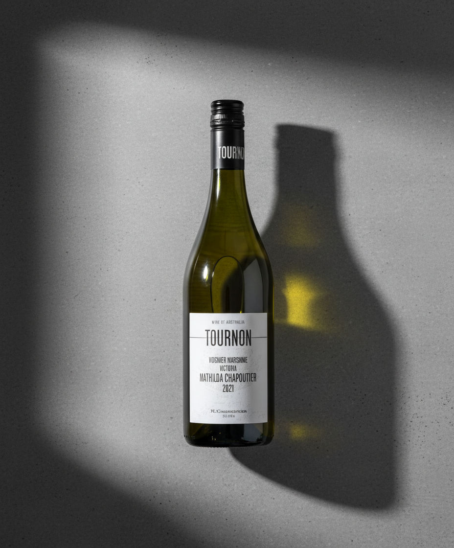 Domaine Tournon Mathilda Viognier Marsanne 2021 bottle in portrait orientation with shadow background