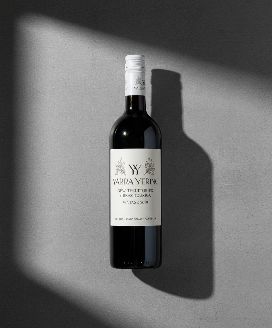 Yarra Yering New Territories Shiraz Touriga 2019 bottle in portrait with shadow, gallery position 5, 928x1120px