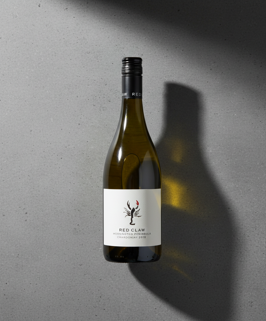Red Claw Chardonnay 2024 bottle on gray surface with distinct shadow, gallery position 5, portrait 928x1120