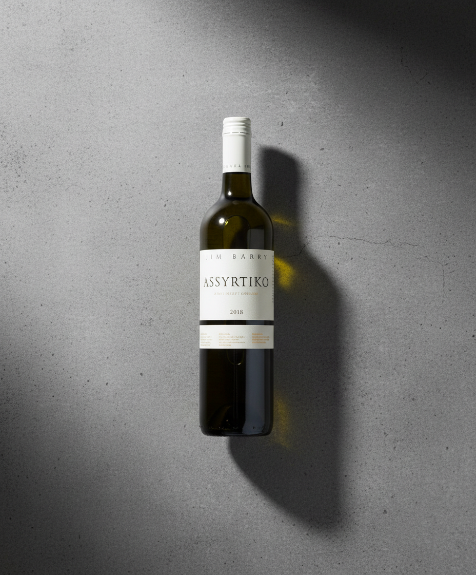 Jim Barry Clare Valley Assyrtiko 2022 bottle portrait with shadow on gray textured background, gallery 5