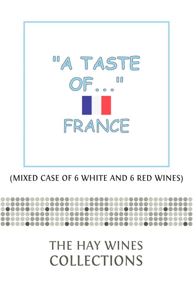 A Taste Of France product logo with French flag for Hay Wines Collections featuring fine wines and spirits