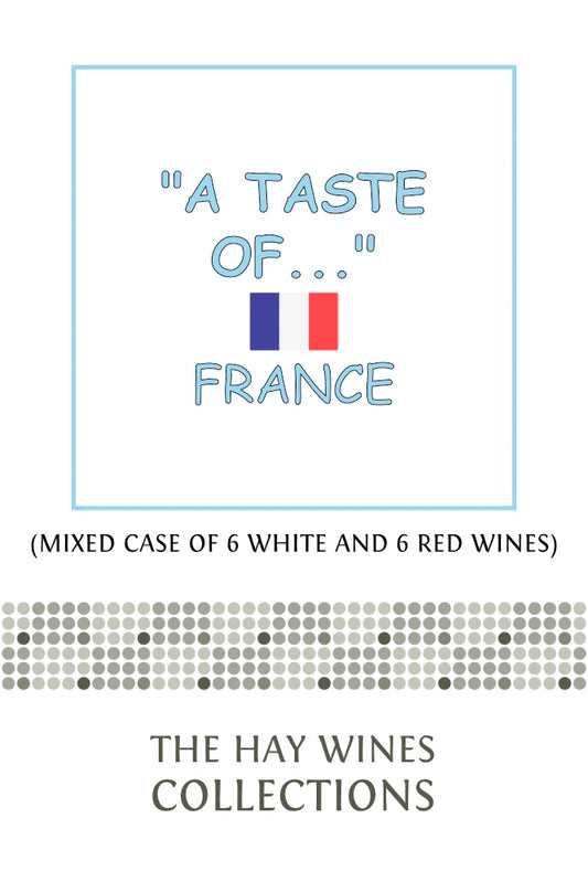 A Taste Of France product logo with French flag for Hay Wines Collections featuring fine wines and spirits