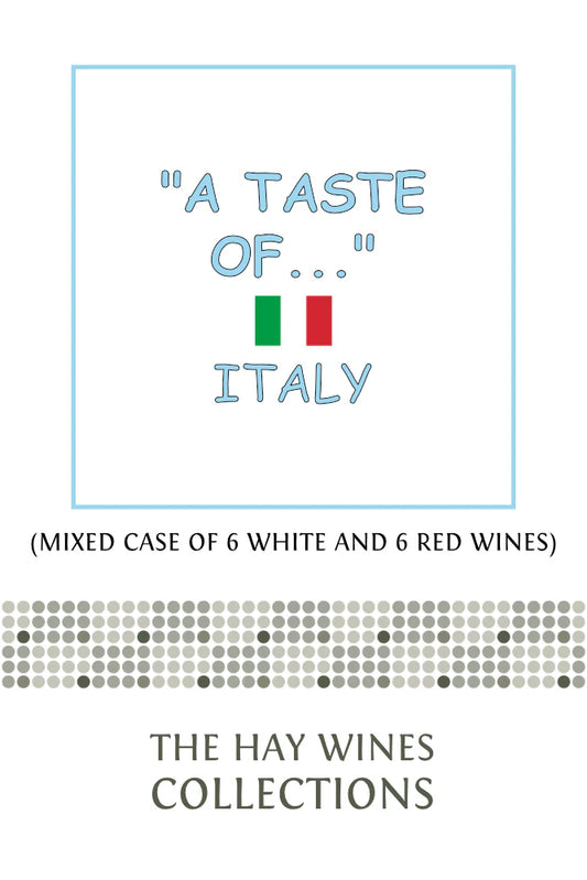 A Taste Of... - Italy" product logo with Italian flag showcasing Hay Wines Collections branding