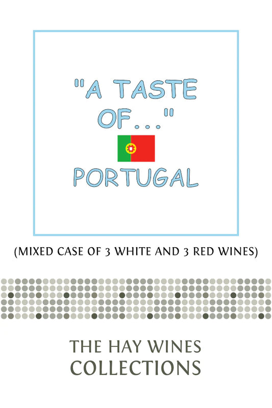 A Taste Of Portugal logo with Portugal flag and Hay Wines Collections branding for mixed white and red wines