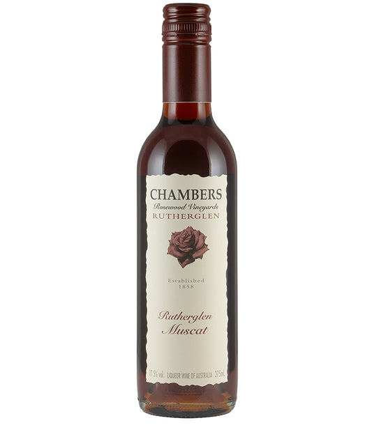 Chambers Rosewood Rutherglen Muscat NV 37.5cl bottle showcasing fine Australian wine with rosewood and muscat flavors