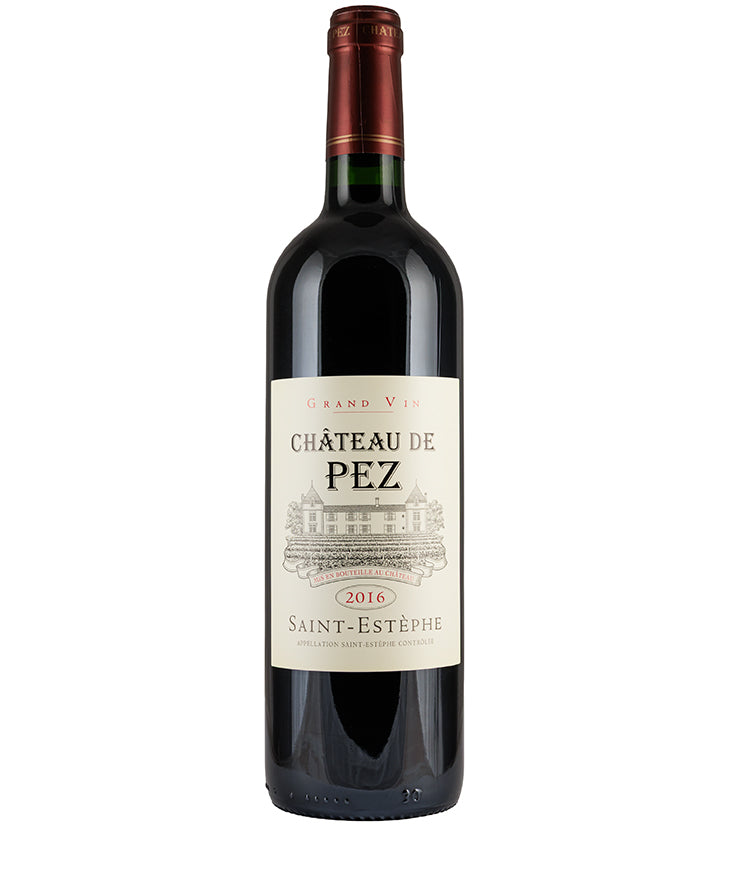 Chateau de Pez Saint-Estephe 2016 bottle of fine red wine from Bordeaux France with classic label design