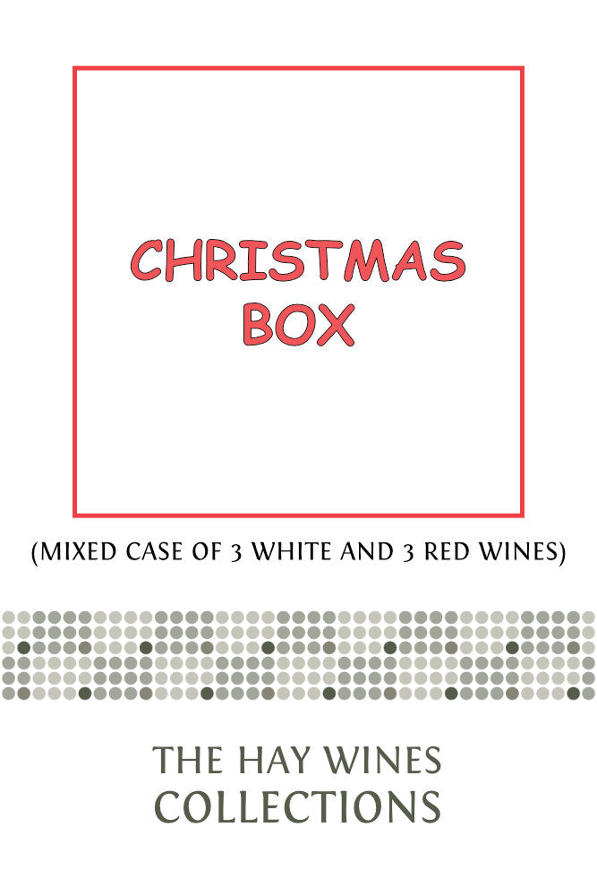 Christmas Box 2025 packaging with Hay Wines Collections logo and mixed case of white and red fine wines text