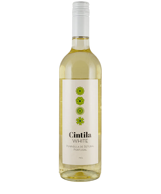 Bottle of Cintila White 2025, a Portuguese white wine with a floral label design.
