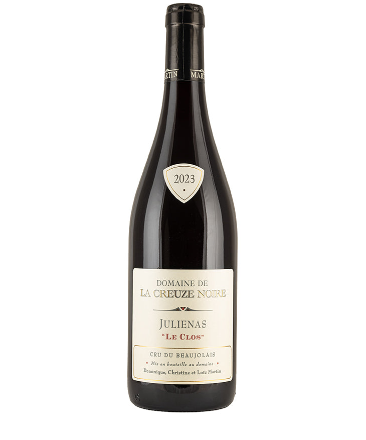Domaine de la Creuze Noire Julienas 2023 bottle of red wine with floral and berry aromas from Beaujolais France
