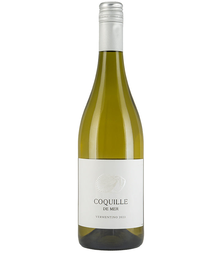 Coquille de Mer Vermentino 2024 white wine bottle with a clean minimalist label design