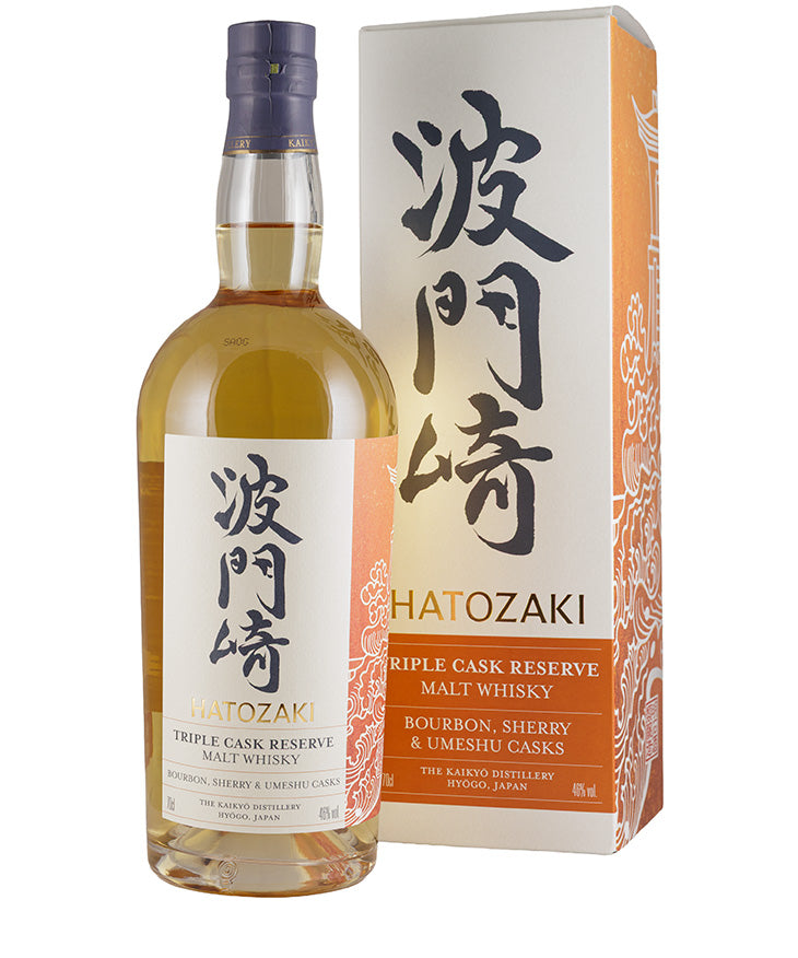 Hatozaki Triple Cask Malt Whisky Japanese blended spirit aged in bourbon, sherry, and umeshu casks – spirit bottle image
