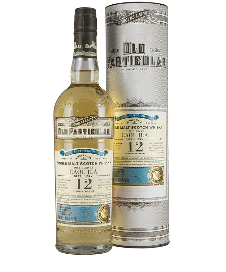 Caol Ila 12 Year Old Old Particular whisky bottle and packaging showcasing fine spirits from Scotland Islay region