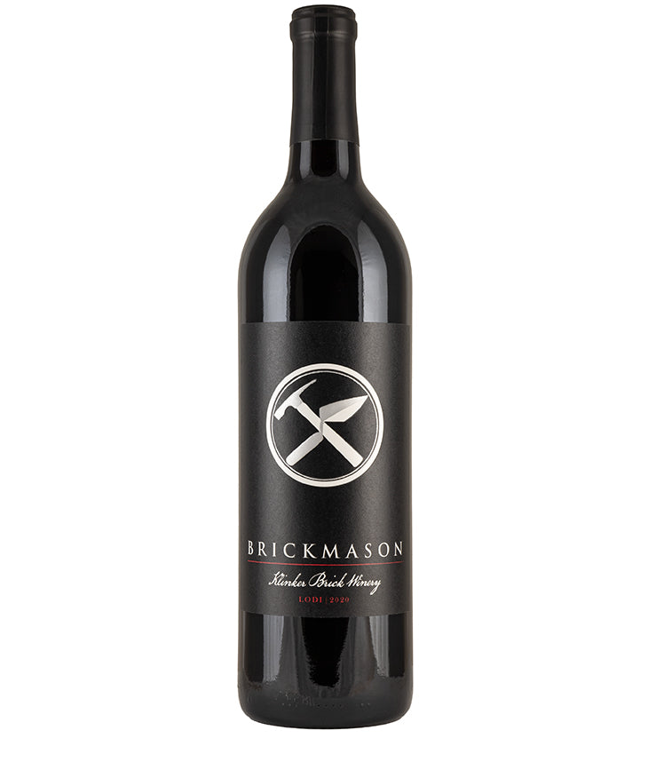 Klinker Brick Winery Brickmason Blend 2021 red wine bottle with elegant black label and logo design.
