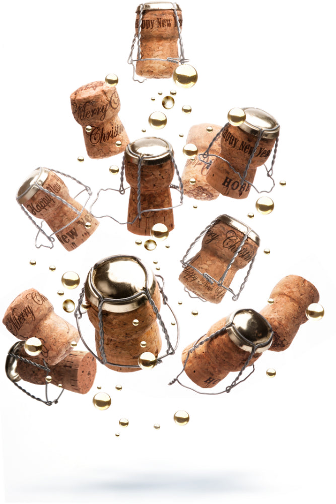 Floating champagne corks with bubbles representing 28.11.2025: The Annual Portfolio Tasting 2025 (Session #2) event
