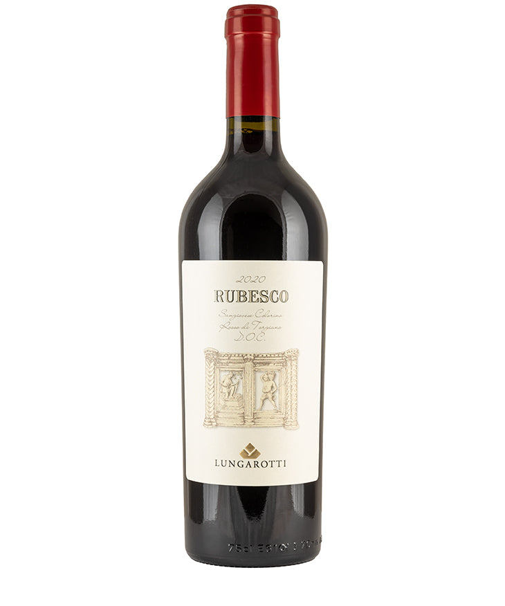 Lungarotti Rosso di Torgiano Rubesco 2021 fine wine bottle with a balanced ruby red color and spicy aroma