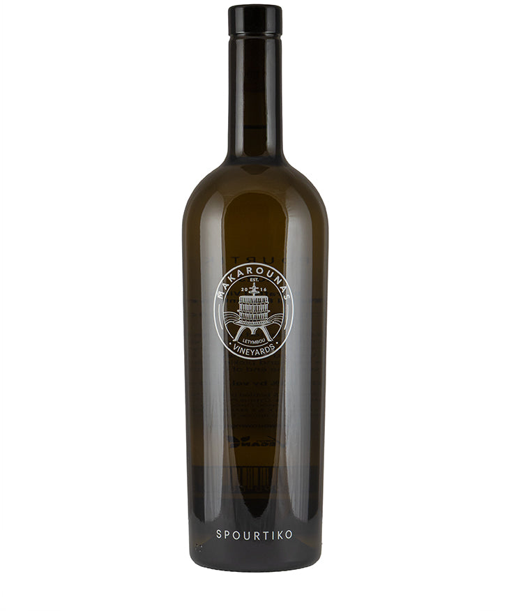 Makarounas Vineyards Spourtiko 2023 white wine bottle with citrus and floral tasting notes from Cyprus