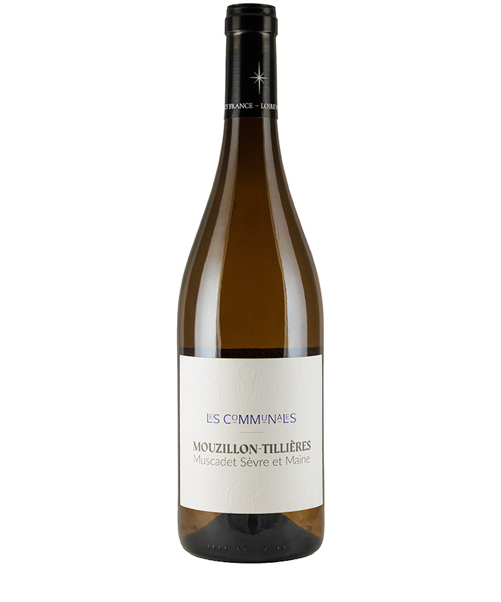 Domaine du Moulin Camus Mouzillon-Tillierès Les Communales Cru Muscadet 2023 white wine bottle on white.