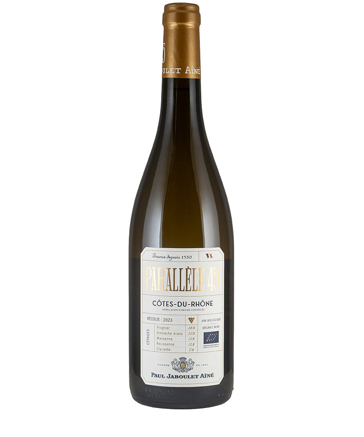Paul Jaboulet Aine Parallele 45 Cotes du Rhone Blanc 2024 bottle of fine French white wine