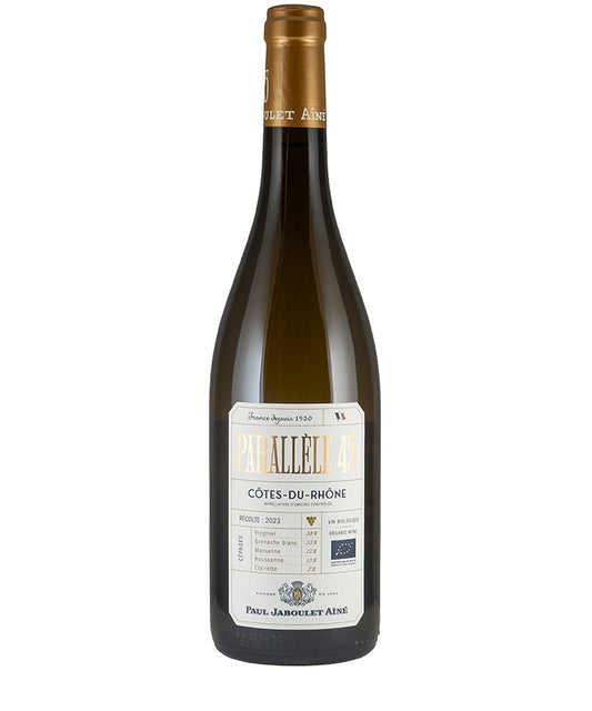Paul Jaboulet Aine Parallele 45 Cotes du Rhone Blanc 2024 bottle of fine French white wine