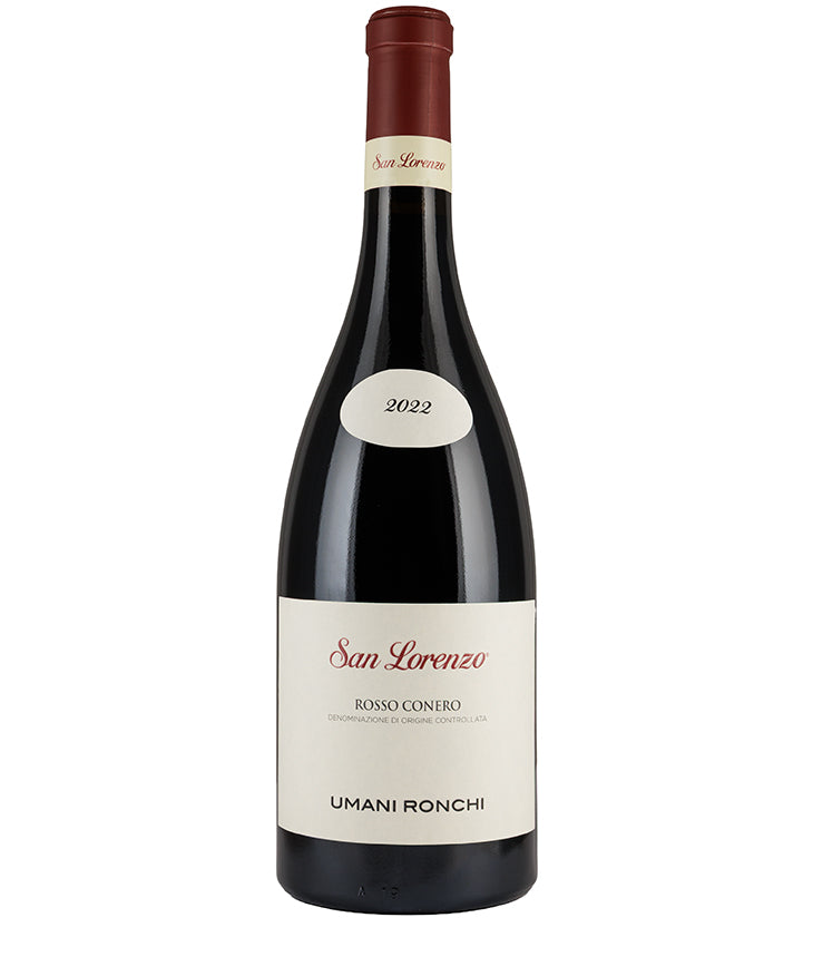 Umani Ronchi San Lorenzo Rosso Conero Montepulciano 2022 bottle of Italian red wine with elegant label design