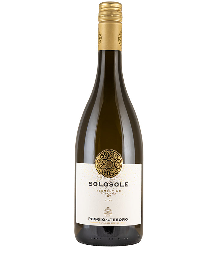 Poggio al Tesoro Solosole Vermentino 2023 white Italian wine from Tuscany – wine bottle image