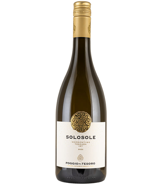 Poggio al Tesoro Solosole Vermentino 2023 white Italian wine from Tuscany – wine bottle image