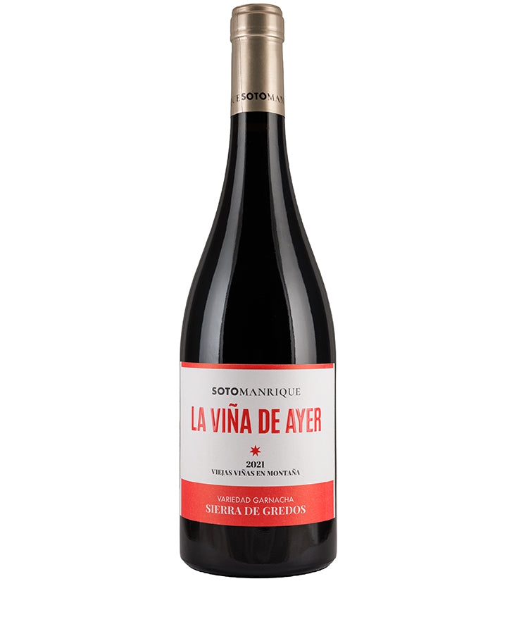 Soto Manrique La Vina de Ayer Garnacha 2021 red wine bottle with elegant label from Spain Sierra de Gredos