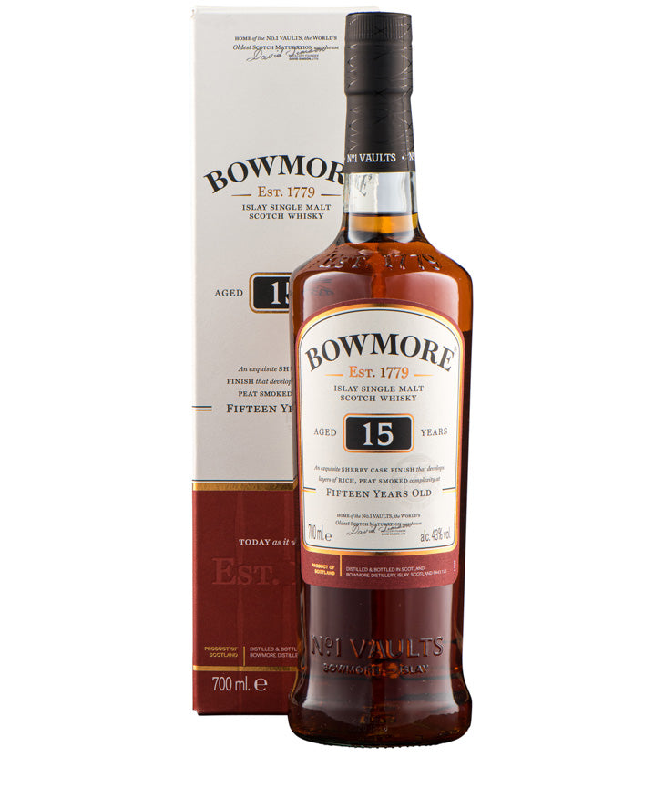 Bowmore 15 Year Old Single Malt Whisky Islay Scotland 15 years aged – spirit bottle image