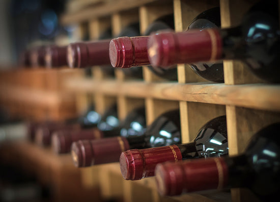 Wine bottles in a rack