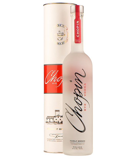 Chopin Rye Vodka Polish spirit bottle with frosted glass and red label – spirit bottle image