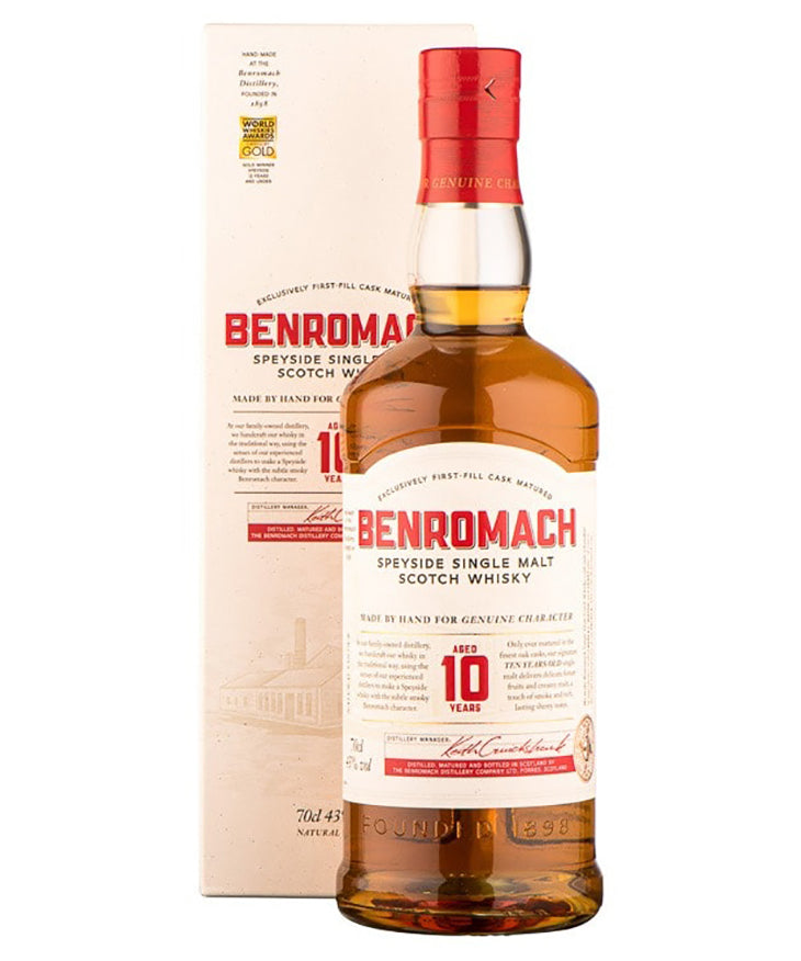Benromach 10 Year Old Single Malt Whisky from Speyside Scotland – spirit bottle image