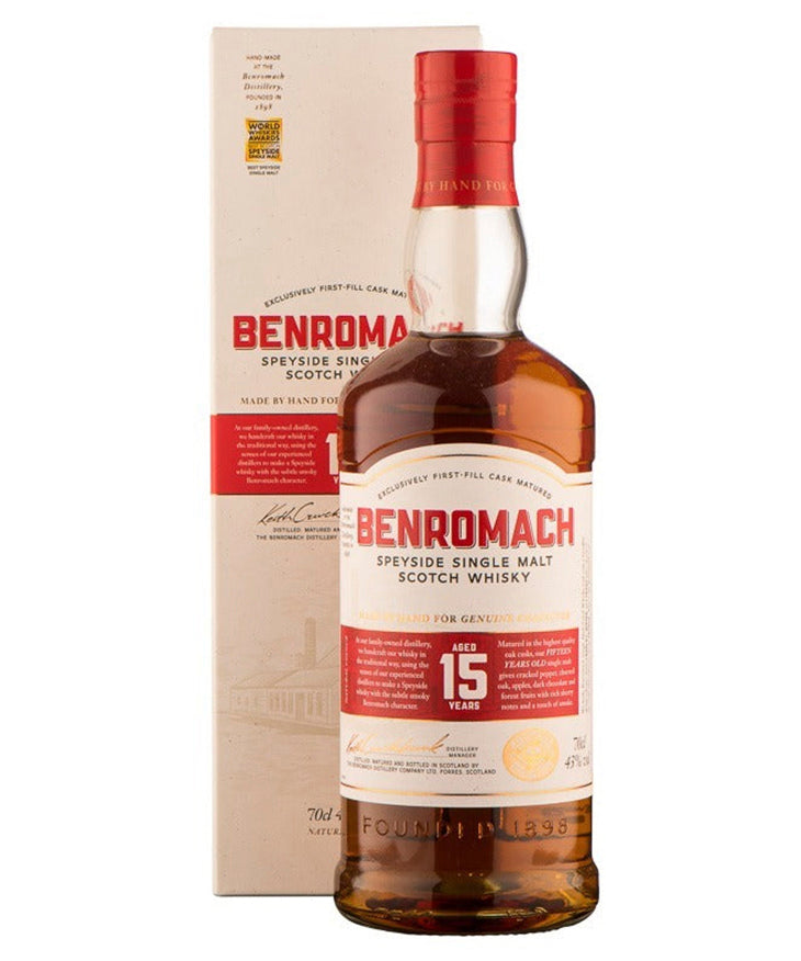 Benromach 15 Year Old Single Malt Whisky from Speyside Scotland – spirit bottle image