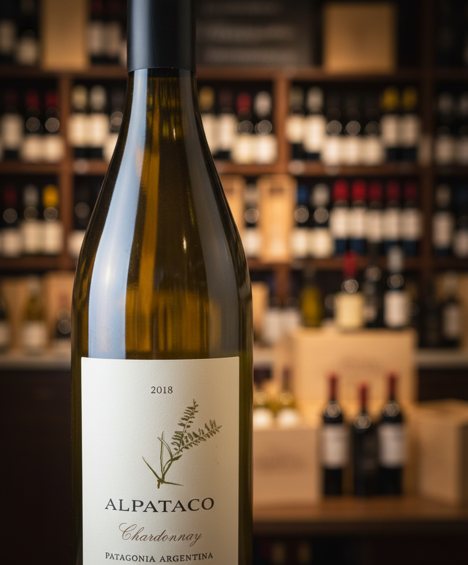 Familia Schroeder Alpataco Chardonnay 2018 white wine from Argentina – wine bottle image