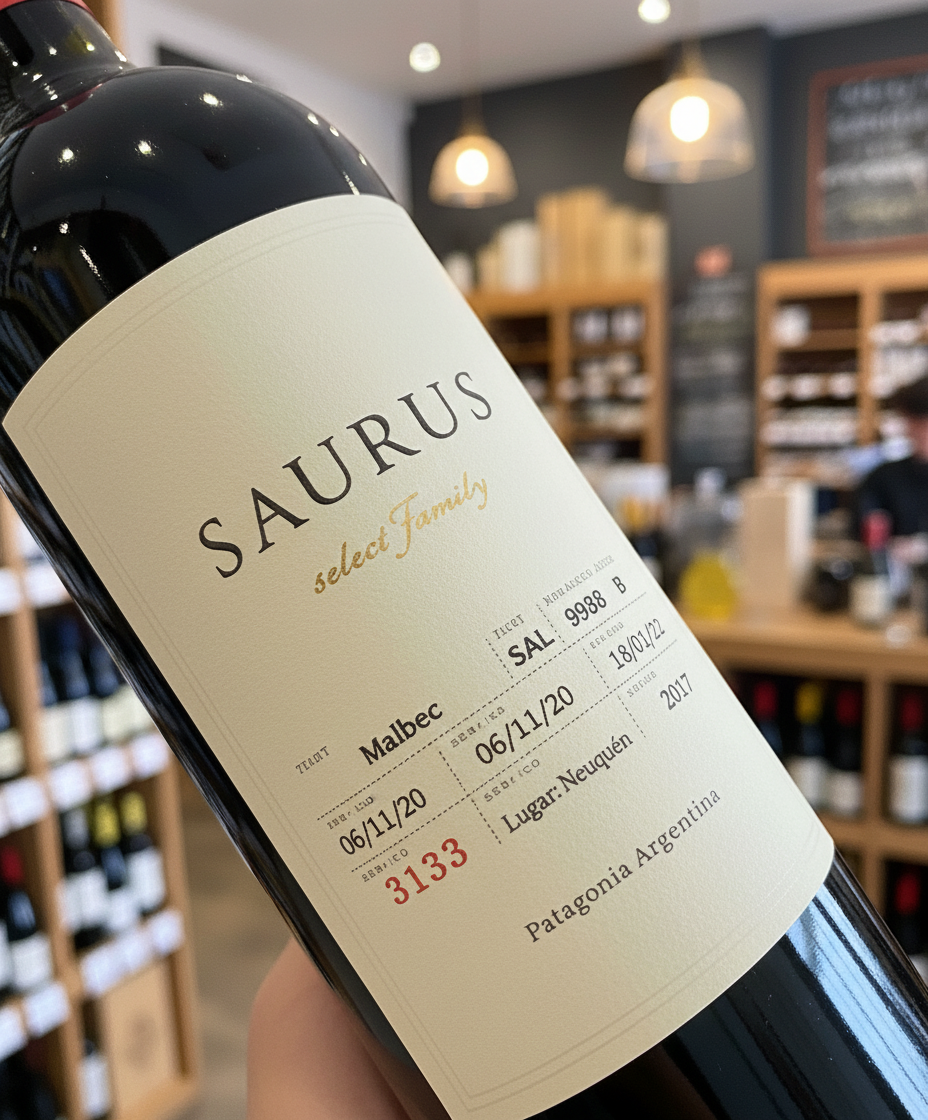 Familia Schroeder Saurus Barrel Fermented Malbec 2022 red wine from Patagonia Argentina – wine bottle image