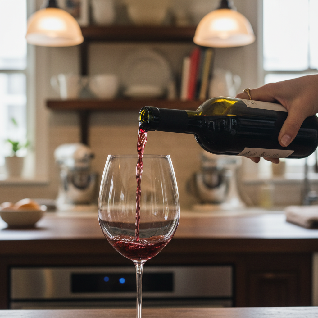 The Dinner Party Case red wine pouring into a glass in kitchen setting gallery position 2