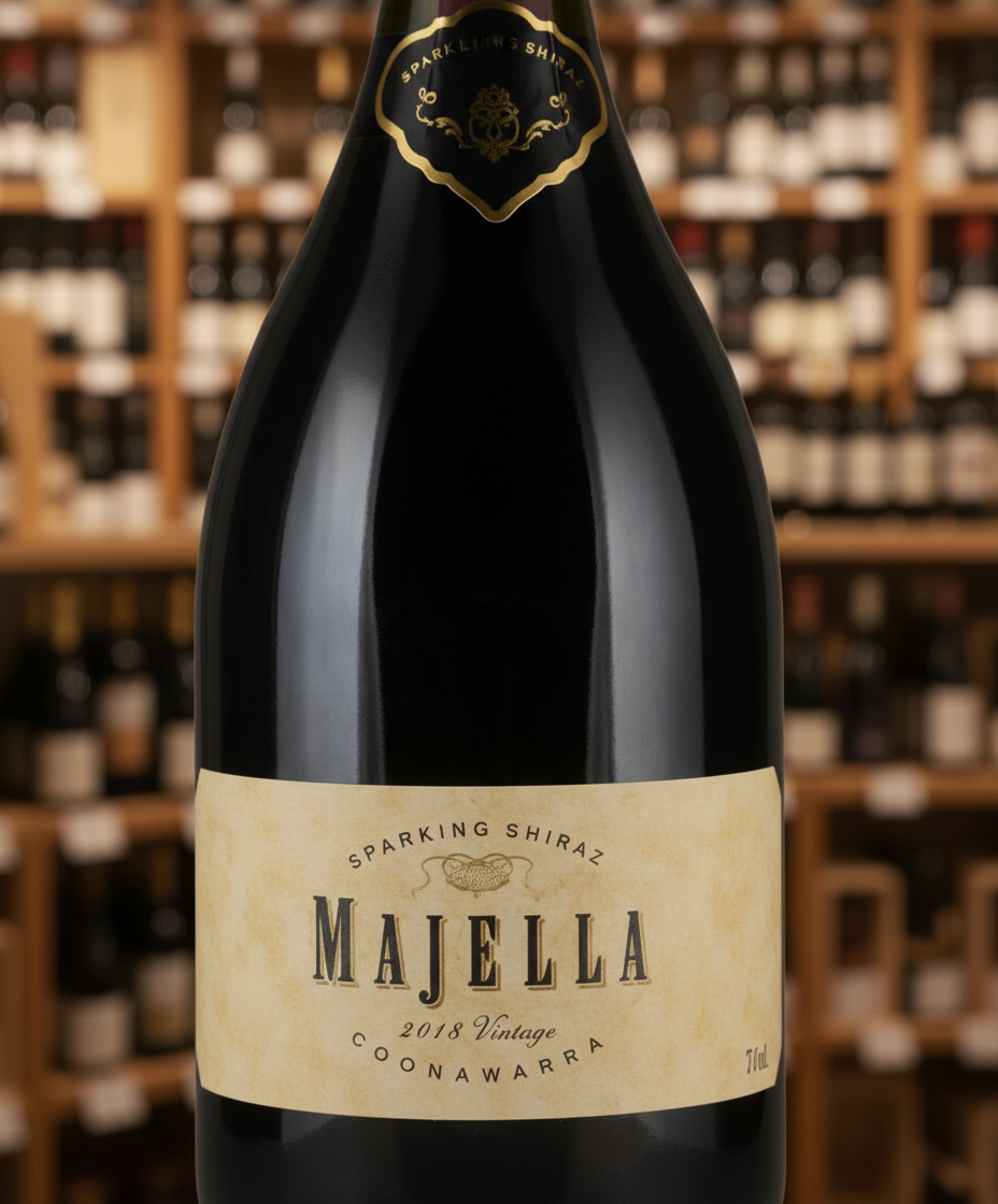 Majella Sparkling Shiraz 2023 bottle front view in portrait, gallery position 2, red sparkling wine