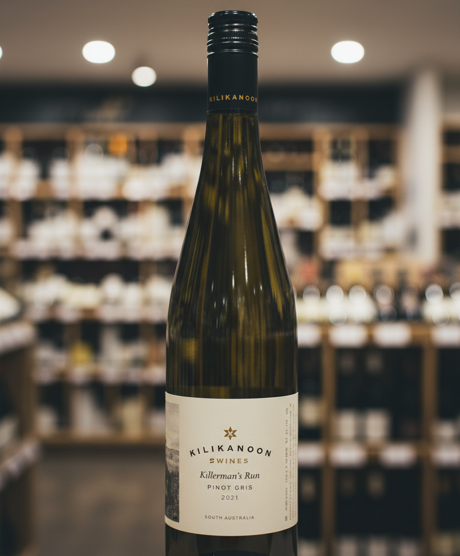 Kilikanoon Killerman's Run Pinot Gris 2022 bottle in portrait, gallery position 2, white wine label visible