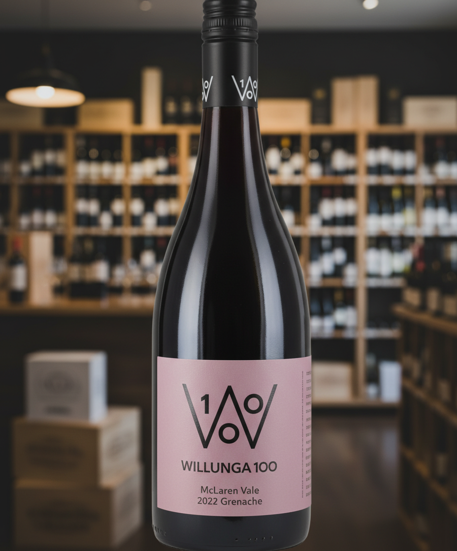 Willunga 100 Grenache 2022 bottle front view in portrait orientation, gallery position 2