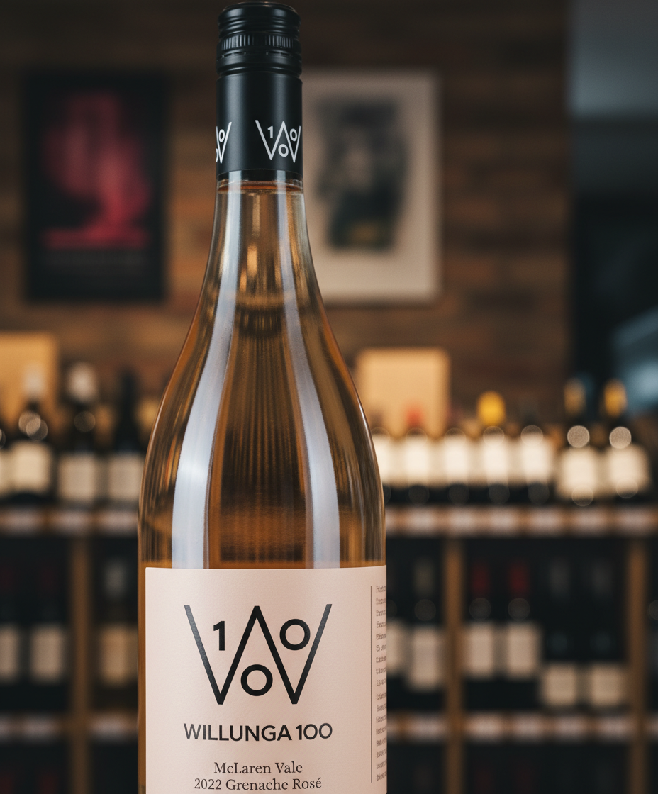 Willunga 100 Grenache Rose 2024 bottle close-up in portrait, gallery position 2, 928x1120px image