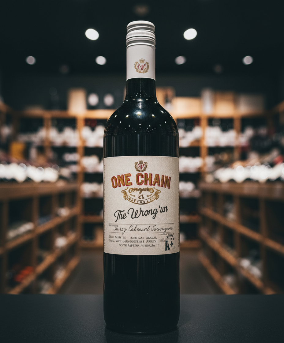One Chain The Wrong Un Shiraz Cabernet 2024 bottle in portrait, gallery position 2, 928x1120 image