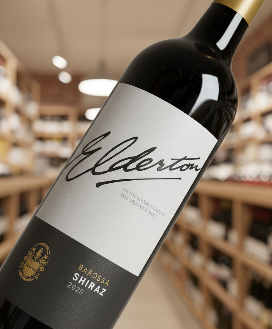 Elderton Estate Barossa Shiraz 2022 bottle in portrait, gallery position 3, red wine label visible