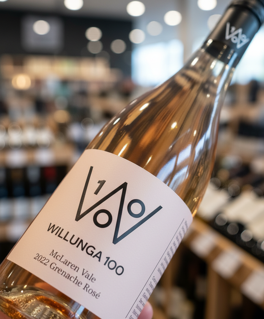 Willunga 100 Grenache Rose 2024 bottle close-up in portrait orientation, gallery position 3, 928x1120px