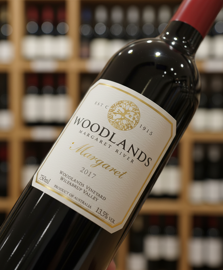 Woodlands Vineyard Margaret 2018 bottle portrait, gallery position 3 with wine shelf background