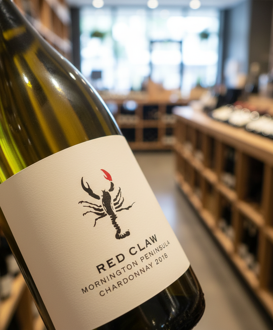 Red Claw Chardonnay 2024 bottle angled in wine shop, gallery position 3, portrait orientation, 928x1120