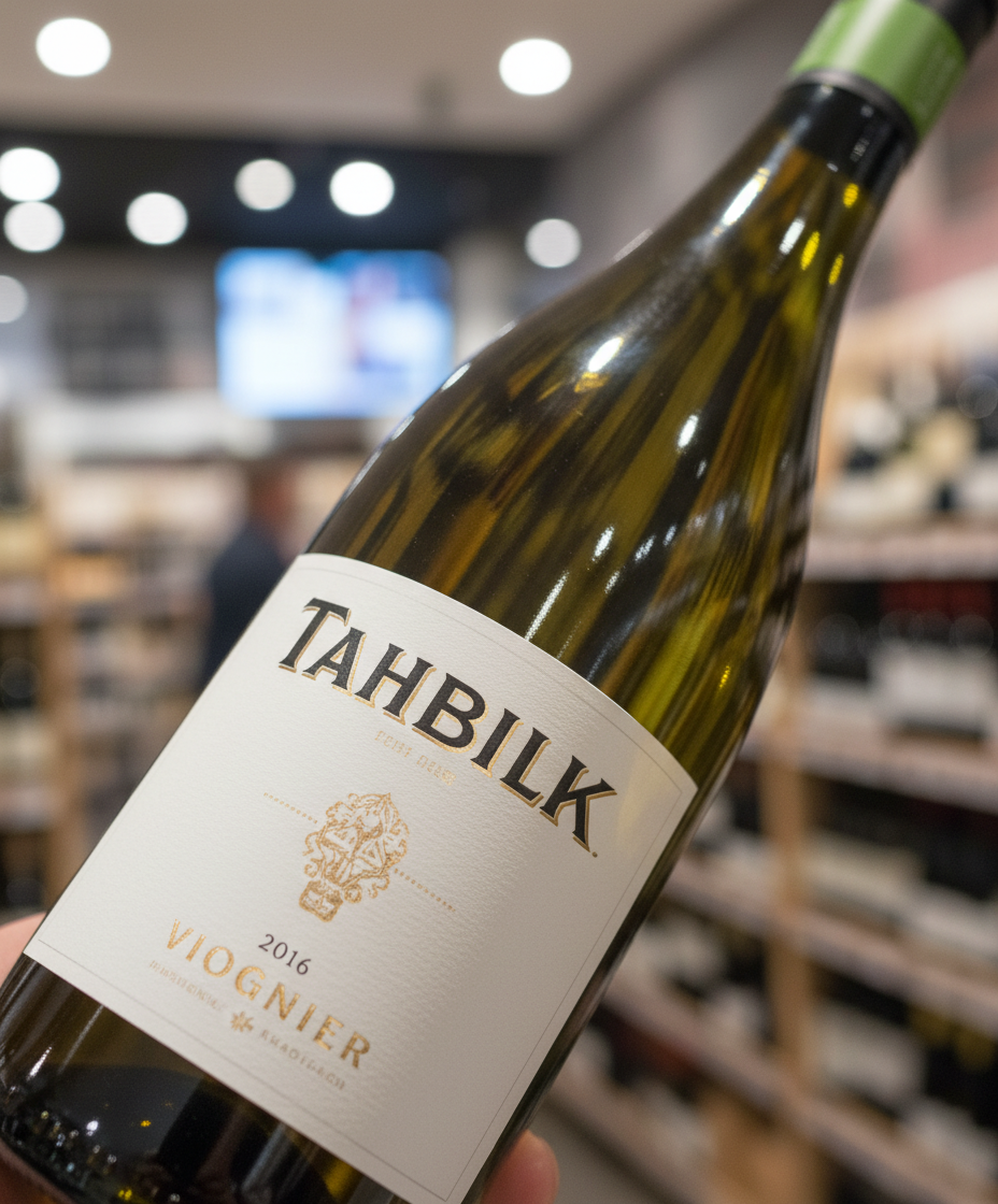 Tahbilk Viognier 2024 bottle close-up in portrait orientation, gallery position 3, white wine label visible