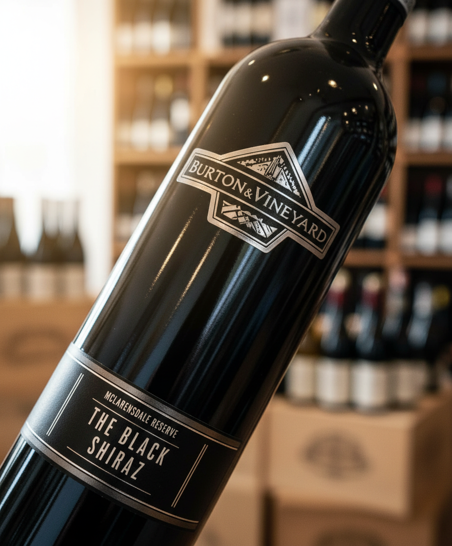 Berton Winemakers Reserve Shiraz 2023 bottle close-up, gallery position 3, 928x1120 portrait image