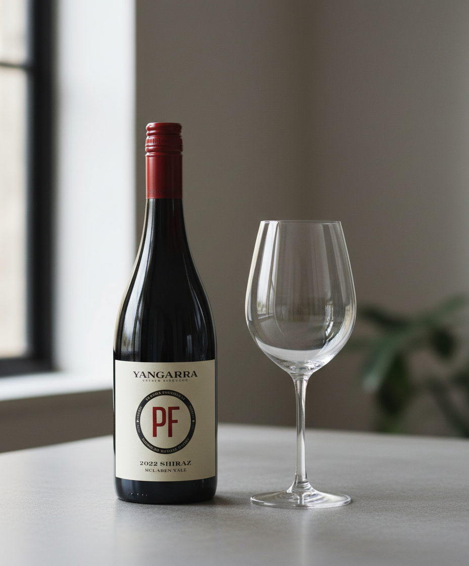 Yangarra Preservative Free Shiraz 2022 bottle with empty wine glass on table portrait gallery 4
