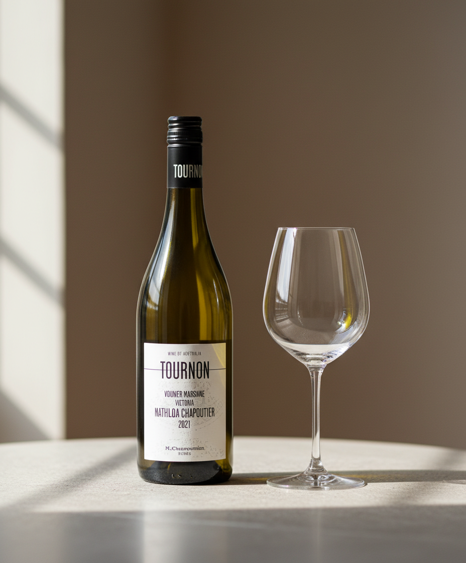 Domaine Tournon Mathilda Viognier Marsanne 2021 bottle and empty glass portrait 928x1120 gallery 4