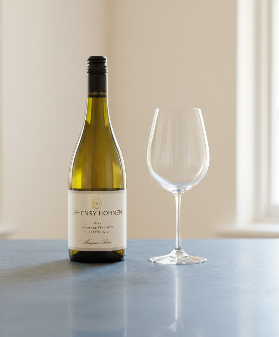 Mchenry Hohnen Burnside Vineyard Chardonnay 2021 bottle with an empty wine glass, portrait, gallery 4