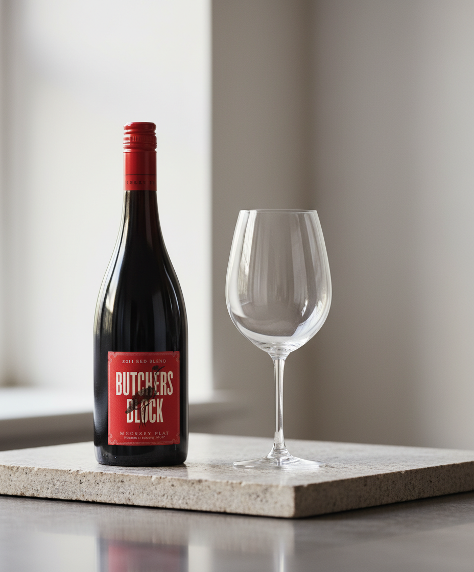 Turkey Flat Butchers Block Red 2021 bottle with empty wine glass portrait gallery position 4 928x1120